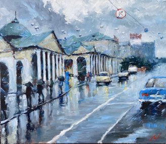 Ярославль. Дождь (2025, х.м., 42.5x50, арт. 41к117) - 36 000 ₽