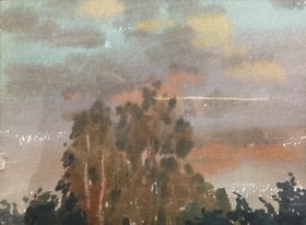 Береза на закате (год не указан, б.акв., 10x13.5, арт. 42К.025) - 1 700 ₽