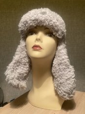 Шапочка-ушанка вязаная серо-голубая (2025, пряжа, 42x30, арт. 40пш36) - 3 500 ₽