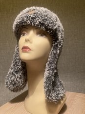 Шапочка-ушанка вязаная темно-серая (2025, пряжа, 42x30, арт. 40пш33) - 3 500 ₽