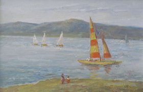 Яхты (1995, х.м., 20x30, арт. 70К.32) - 7 700 ₽