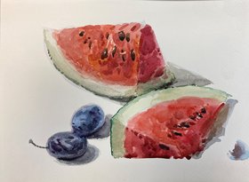 Арбуз со сливами (2022, б.акв., 19x25, арт. 42К.58) - 3 400 ₽