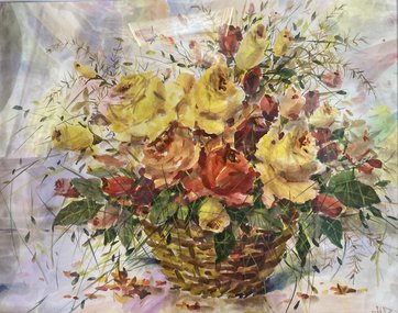 Розы в корзинке (2024, б.акв., 40x50, арт. 39к29) - 6 500 ₽