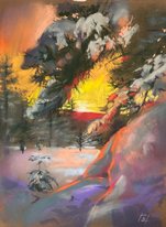 Яркий закат (год не указан, бум.,темпера,пастель, 39x29, арт. 12К.56) - 6 800 ₽