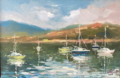 Яхты на стоянке- (Албена. Болгария) (год не указан, х.м., 20x30, арт. 46К.02) - 7 000 ₽