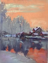 Зимние сумерки (год не указан, бум.,темпера,пастель, 33x25.5, арт. 12К.22) - 6 000 ₽