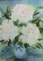 Пионы (2014, шелк г.б., 46x34, арт. 65К.1) - 3 400 ₽