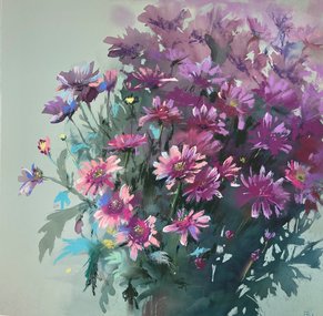 Букет хризантем (год не указан, бум.,темпера,пастель, 47x47, арт. 12К.39) - 7 700 ₽