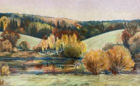 Осень на пруду (2021, бум,пастель, 21.3x41.5, арт. 38К.1) - 6 800 ₽