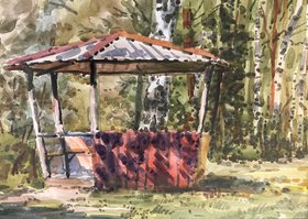 Красная беседка (2022, б.акв., 19.5x28, арт. 42К.59) - 5 100 ₽