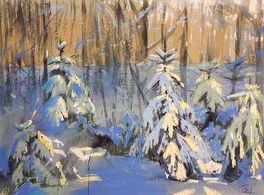 Заснеженный лес (год не указан, бум.,темпера,пастель, 30x40, арт. 12К.24) - 6 800 ₽