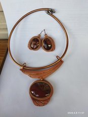 Кулон и серьги яшма (2024, камень,кожа, 4x50, арт. 25П.7) - 2 300 ₽