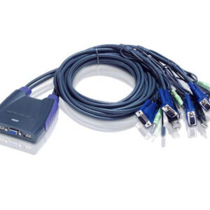 ATEN CS64UZ-AT Переключатель, электрон., KVM+Audio, 1 user USB+VGA, 4 cpu USB+VGA, со встр.шнурами USB 4x1.2м., 2048x1536, настол., исп.стандарт.шнуры, без OSD, некаскад.