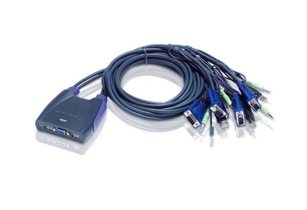 aten cs64uz-at переключатель, электрон., kvm+audio, 1 user usb+vga, 4 cpu usb+vga, со встр.шнурами usb 4x1.2м., 2048x1536, настол., исп.стандарт.шнуры, без osd, некаскад.