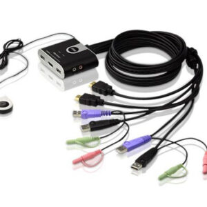 ATEN CS692-AT Переключатель, электрон., KVM+Audio, 1 user USB+HDMI, 2 cpu USB+HDMI, со встр.шнурами USB+Audio 2x1.2м., 1920x1200, настол., исп.стандарт.шнуры, без OSD, некаскад., (1920x1200, HDCP, DynaSync (EDID), поддержка ОС Windows/Linux/Mac)