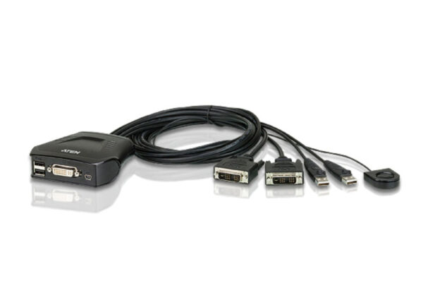 aten cs22d-a7 переключатель, электрон., dvi-d+kbd+mouse, 1&gt 2 блока/порта/port usb, со встр. kvm-шнурами usb 2x1.2м., (переключение между портами только выносной кнопкой!, консоль управления - usb, ddc2b)