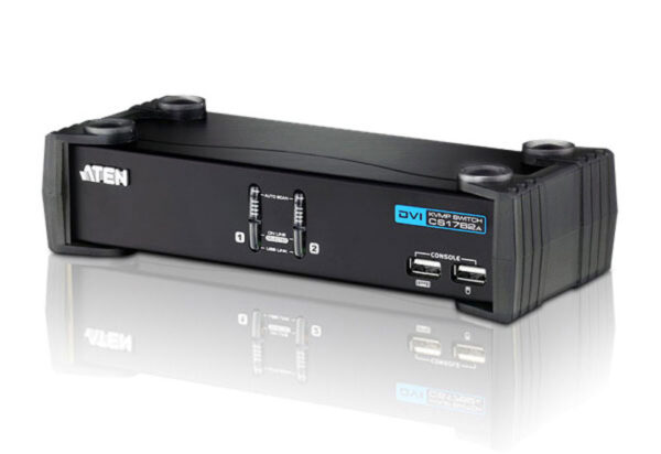 aten cs1762a-at-g переключатель, электрон., kvm+audio+usb 2.0, 1 user usb+dvi, 2 cpu usb+dvi, со шнурами usb 2х1.8м., 1920x1200 60hz, настол., исп.стандарт.шнуры, без osd, некаскад., (win98se/me/2000/xp/2003/vista/mac/linux/sun/freebsd, usb hub 2 пор