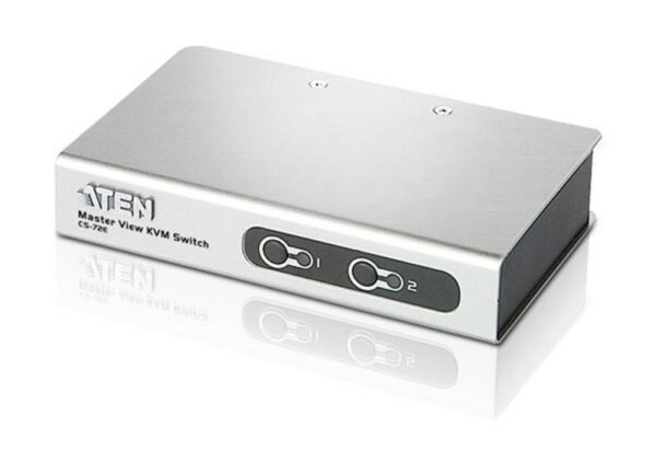 aten cs72ecz-at переключатель, электрон., kvm, 1 user ps2+vga, 2 cpu ps2/usb+vga, со шнурами ps2 2х1.2м., 2048x1536, настол., исп.спец.шнуры, без osd, некаскад