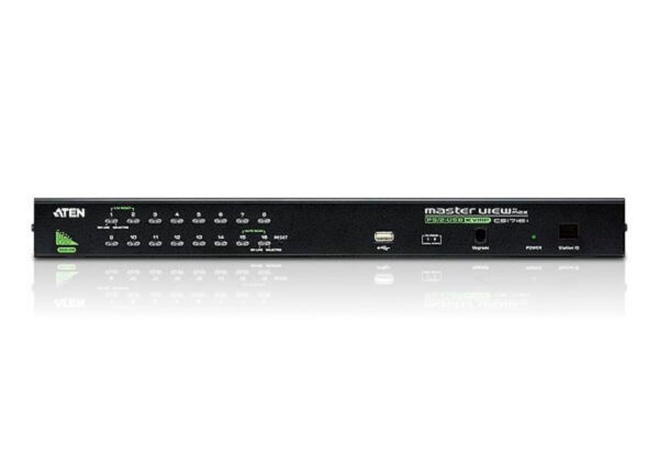 aten cs1716a-at-g переключатель, электрон., kvm, 1 user ps2/usb+vga 16 cpu ps2/usb+vga, со шнурами usb 2х1,8м,, 2048x1536, 1u 19", исп,спец,шнуры, osd, каскад 512