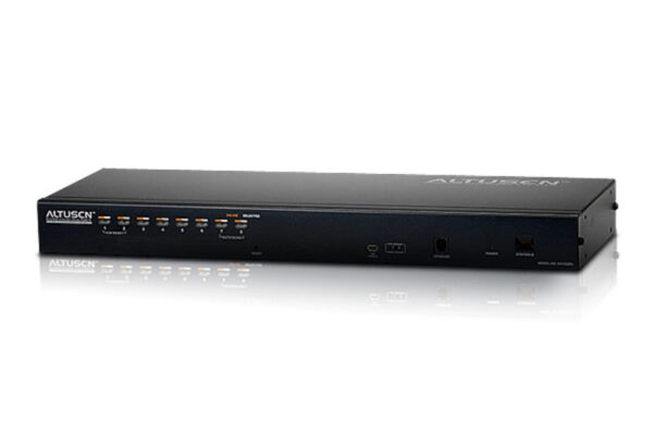 aten/altusen kh1508ai-ax-g переключатель, электрон., kvm, 1 local user ps2/usb+vga+1 ip, 8 cpu (ps2/usb/sun+vga)/rs232, без модулей, 1600x1200 60hz (30м), 1u 19", исп.спец.модули и utp, osd, каскад 128