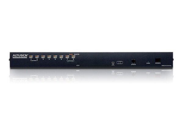 aten/altusen kh1508ai-ax-g переключатель, электрон., kvm, 1 local user ps2/usb+vga+1 ip, 8 cpu (ps2/usb/sun+vga)/rs232, без модулей, 1600x1200 60hz (30м), 1u 19", исп.спец.модули и utp, osd, каскад 128