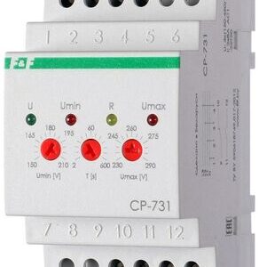 Реле напряжения CP-731 (трехфазный; микропроцессорный; контроль верхнего и нижнего значений напряжения; контроль асимметрии; чередования фаз; монтаж на DIN-рейке 35мм 3х400/230+N 2х8А 1Z 1R IP20) F&F EA04.009.005