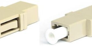 Hyperline FA-P00Z-LC/LC-N/WH-BG Оптический проходной адаптер LC-LC, MM, simplex, корпус пластиковый, бежевый, белые колпачки