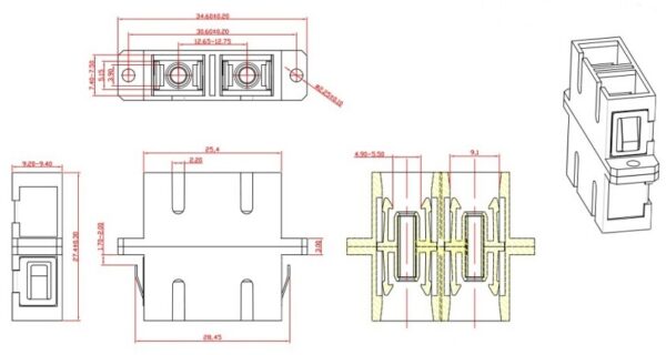 hyperline fa-p11z-dsc/dsc-n/bk-bg оптический проходной адаптер sc-sc, mm, duplex, корпус пластиковый, бежевый, черные колпачки