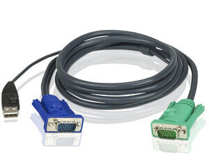 ATEN 2L-5201U Шнур, мон+клав+мышь USB, SPHD15=&gtHD DB15+USB A-Тип, Male-2xMale, 8+4 проводов, опрессованный, 1 метр., черный