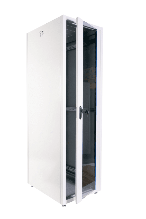 шкаф телекоммуникационный напольный эконом 42u (600х600) дверь перфорированная 2 шт., цвет черный
