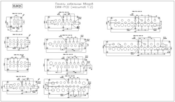 панель кабельных вводов emw-pcd-526.129 с отверстиями ø12,5мм-6шт., ø20мм-13шт., ø32,5мм-7шт.