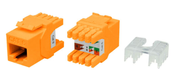 hyperline kj8-8p8c-c6-180-or вставка keystone jack rj-45(8p8c), категория 6, тип 180 градусов, оранжевая