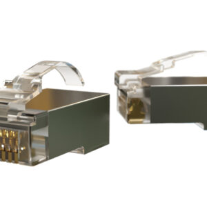 Hyperline PLEZ-8P8C-UA-C6-SH-100 Разъем легкой оконцовки RJ-45 (8P8C) под витую пару, язычек Arch, категория 6 (50 µ"/ 50 микродюймов), экранированный, универсальный (для одножильного и многожильного кабеля) (100 шт.)