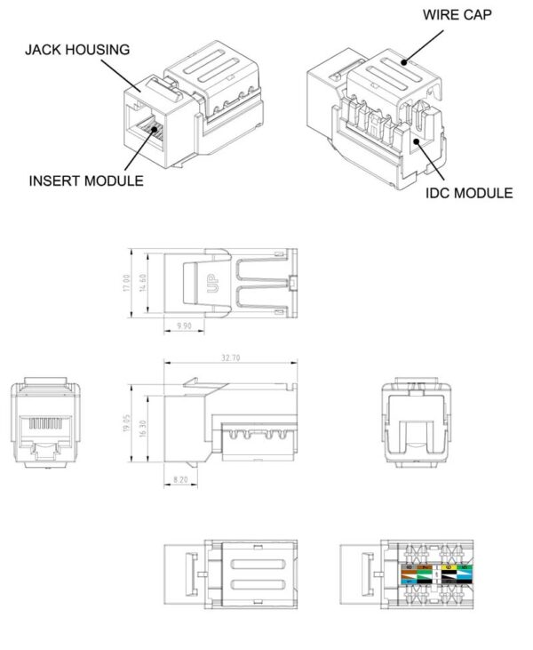 hyperline kjne-6p6c-c2-90-wh вставка keystone jack, rj-12(6p6c), 110 idc, заделка с помощью ne-tool, белая