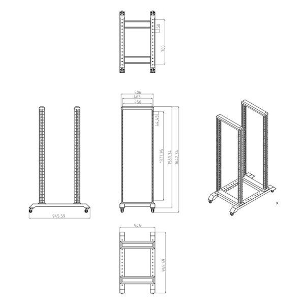 открытая серверная стойка 19" 45u cabeus ra-45u серая