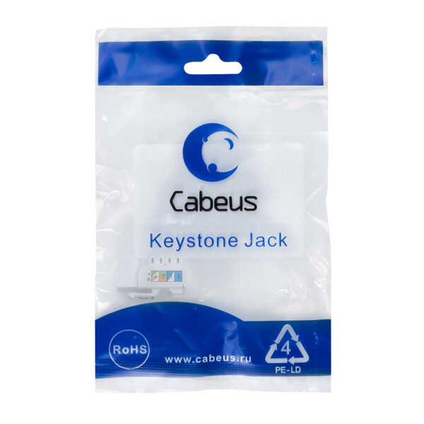 cabeus kj-rj45-cat.5e-90 вставка keystone jack rj-45, категория 5e, заделка тип 110, белая