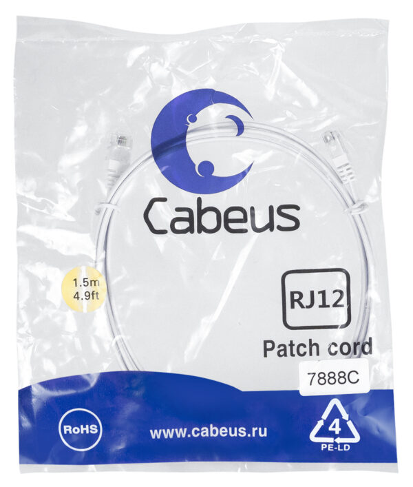 патч-корд cabeus pc-tel-rj12-1.5m телефонный 1.5 м белый