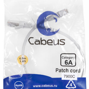 Патч-корд Cabeus PC-SSTP-RJ45-Cat.6a-0.5m-LSZH Кат.6а 0.5 м серый