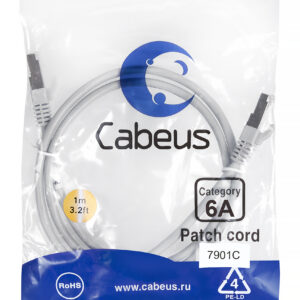 Патч-корд Cabeus PC-SSTP-RJ45-Cat.6a-1m-LSZH Кат.6а 1 м серый
