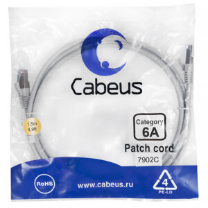 Патч-корд Cabeus PC-SSTP-RJ45-Cat.6a-1.5m-LSZH Кат.6а 1.5 м серый