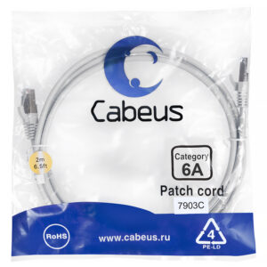 Патч-корд Cabeus PC-SSTP-RJ45-Cat.6a-2m-LSZH Кат.6а 2 м серый