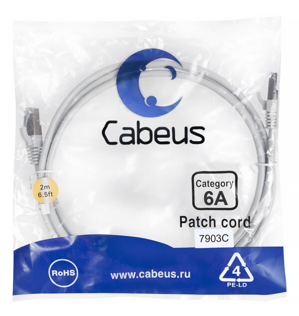 патч-корд cabeus pc-sstp-rj45-cat.6a-2m-lszh кат.6а 2 м серый