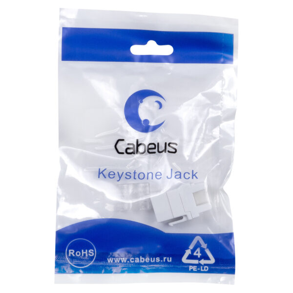 cabeus kj-rj45-cat.6-180 degree вставка keystone jack rj-45(8p8c), 180 градусов, категория 6, dual idc (110&krone type), белая