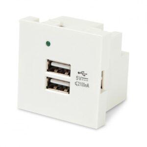 Hyperline M45-USBCH2-WH Модуль розетки USB для зарядки, 2 порта, 2М, 2.1А, 5В, 45x45мм, белый