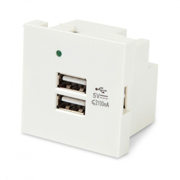 hyperline m45-usbch2-wh модуль розетки usb для зарядки, 2 порта, 2м, 2.1а, 5в, 45x45мм, белый