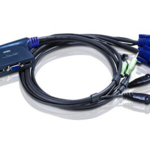 ATEN CS62U-A7 Переключатель, электрон., KVM+Audio, 1 user USB+VGA, 2 cpu USB+VGA, со встр,шнурами USB 2x1,2м,, 2048x1536, настол,, исп,стандарт,шнуры, без OSD, некаскад