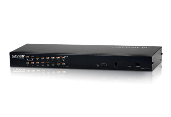 aten/altusen kh1516ai-ax-g переключатель, электрон., kvm, 1 local user ps2/usb+vga+1 ip user,16 cpu (ps2/usb/sun+vga)/rs232, без модулей, 1600x1200 60hz (30м), 1u 19", исп.спец.модули и utp, osd, каскад 256