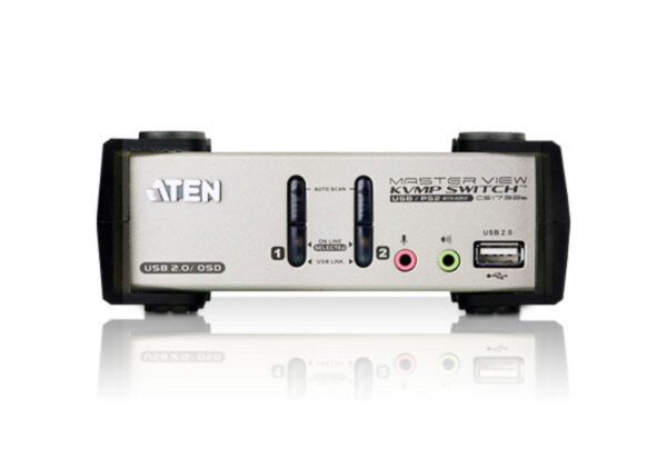 aten cs1732b-a7-g переключатель, электрон., 2-х портовый, kvm+audio+usb 2.0, 1 user ps2/usb+vga, 2 cpu ps2/usb+vga, со шнурами usb 2х1.2м., 2048x1536, настол., исп.спец.шнуры, osd, некаскад.