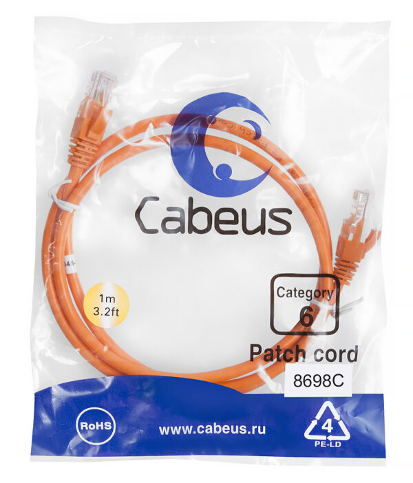 патч-корд cabeus pc-utp-rj45-cat.6-1m-or кат.6 1 м оранжевый