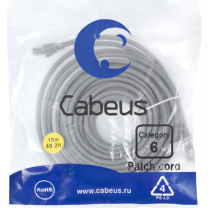 Патч-корд Cabeus PC-UTP-RJ45-Cat.6-15m Кат.6 15 м серый